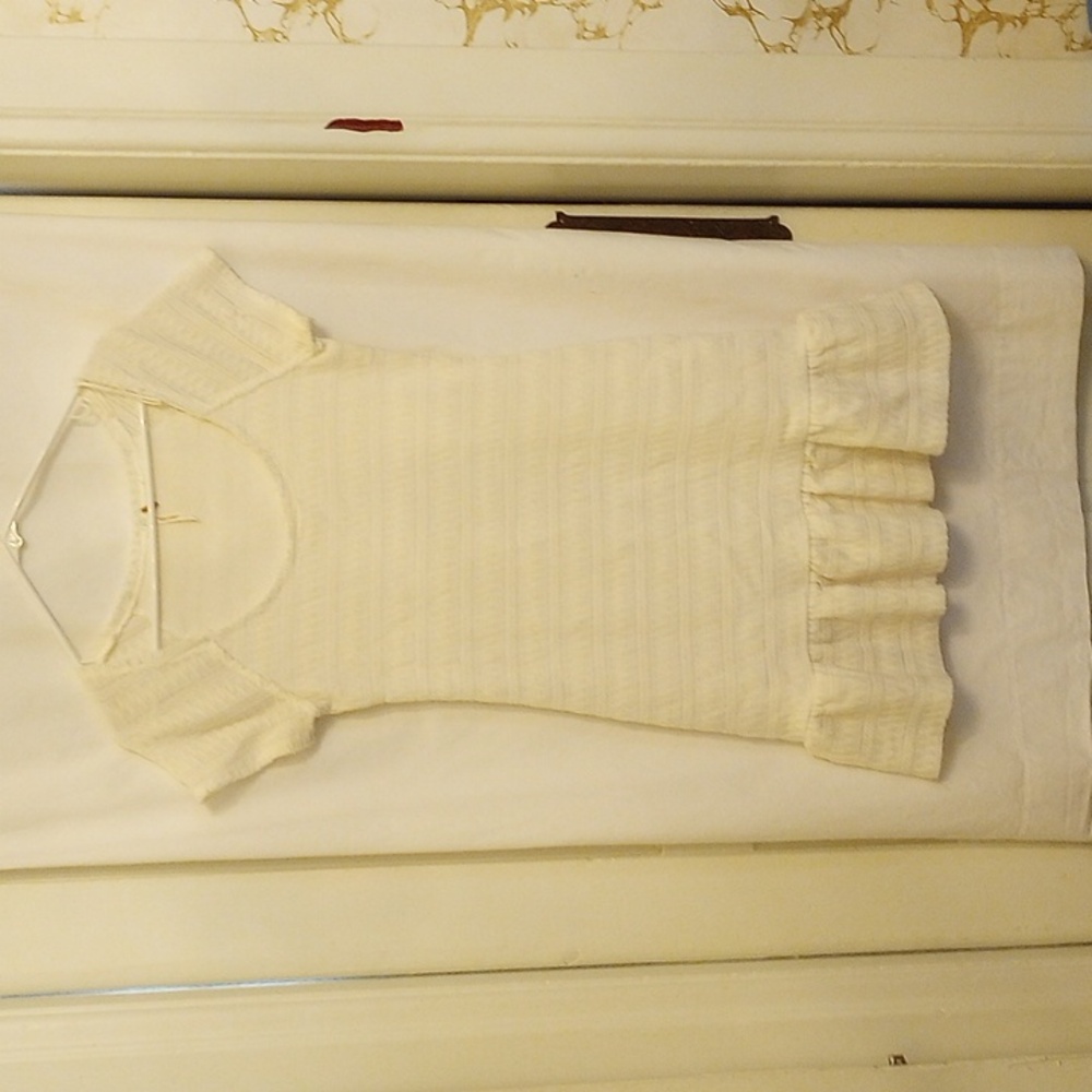 Free People cream white, woven dress, size L, shift style.